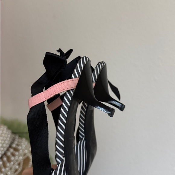 Zara Black and Pink Striped Kitten Heels - Picture 6 of 7
